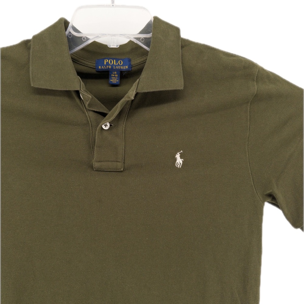 Polo Ralph Lauren Boys L 14-16 Polo Shirt Olive Green Short Sleeve Pony Preppy